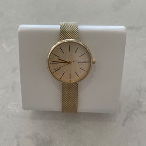 Skagen Signatur 30mm Gold Dial Gold Tone Mesh Women's Watch New in Box